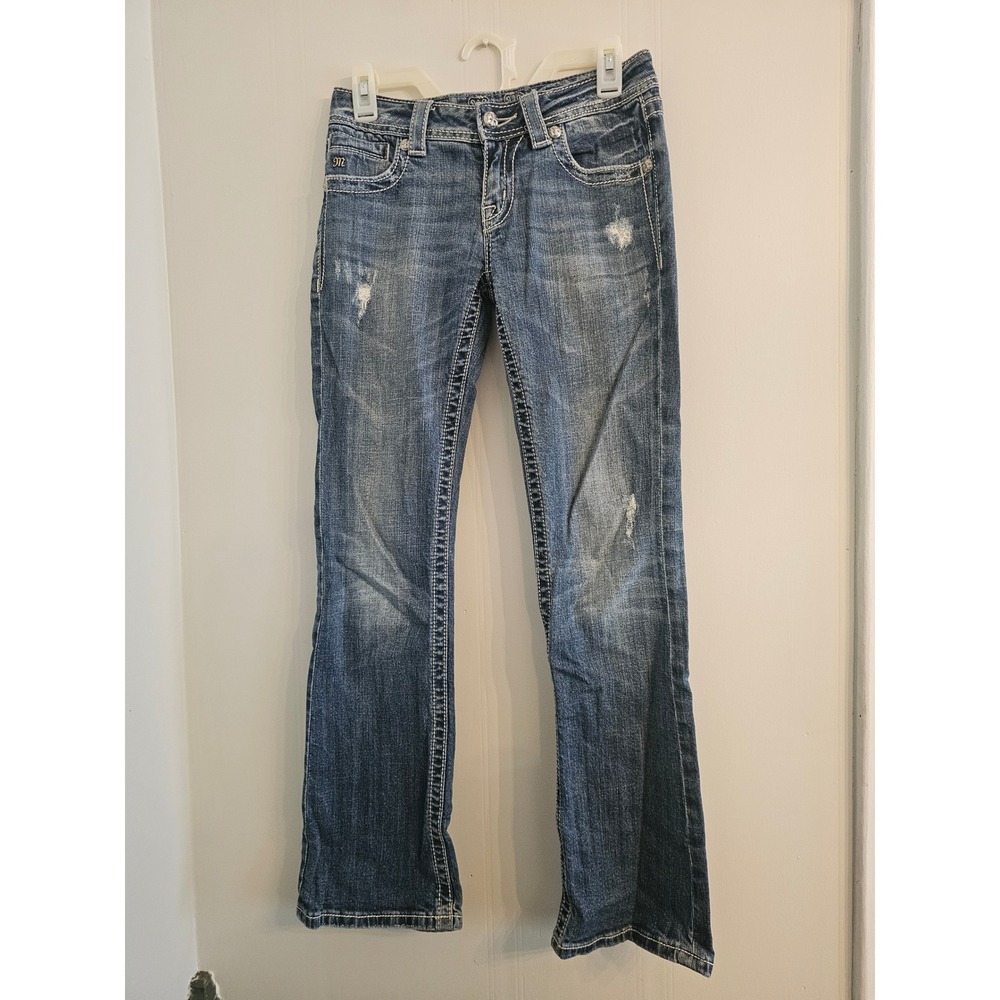 Miss Me Bootcut Distressed rhinestones Embellished Wing Cross Jeans Blue Size 27